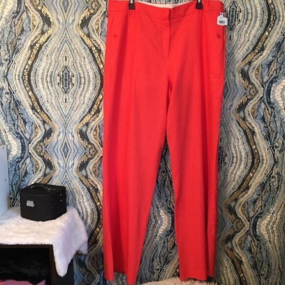 New! TALL Coral Pink silky inner lining Linen wide leg pants - Picture 10 of 12